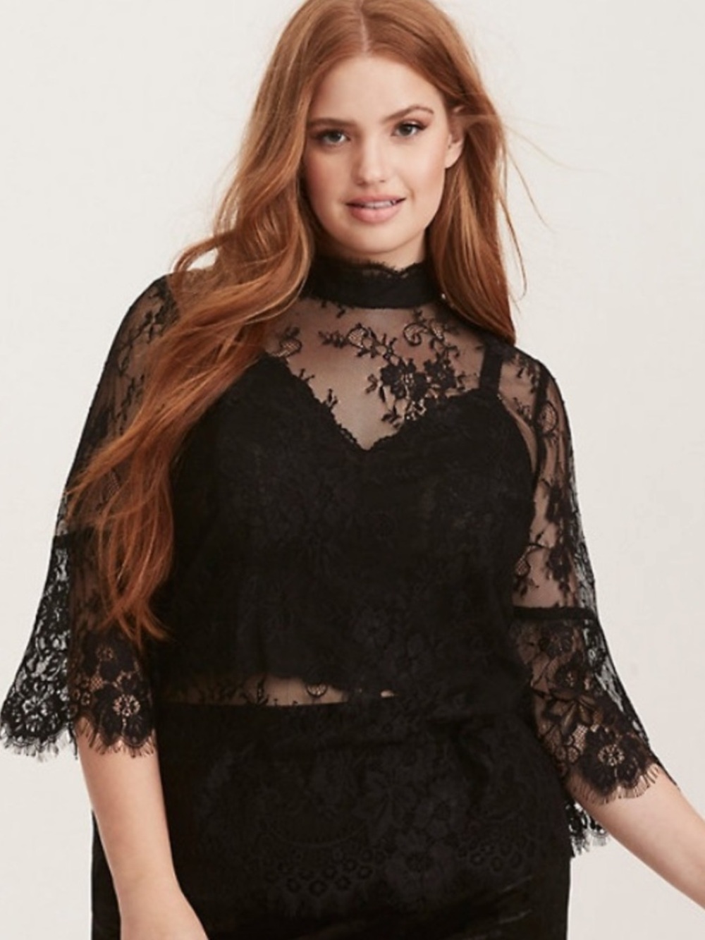 🆕 TORRID Black Lace See Through Sheer Bell Wide Short Sleeve Layer 2 NWT Sexy 2X